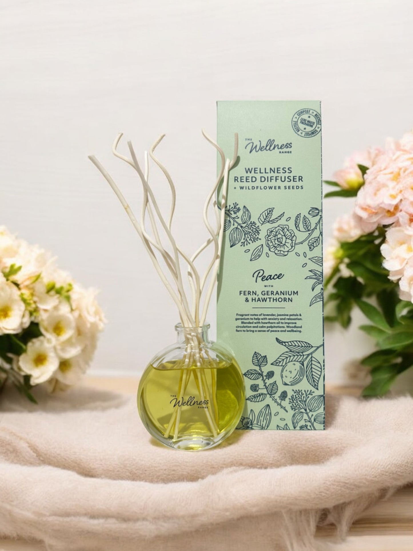 Peace Wellness Reed Diffuser with Fern, Geranium & Hawthorn