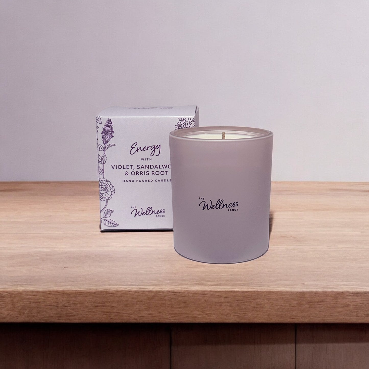 Energy Wellness Glass Candle with Violet, Sandalwood & Orris Root
