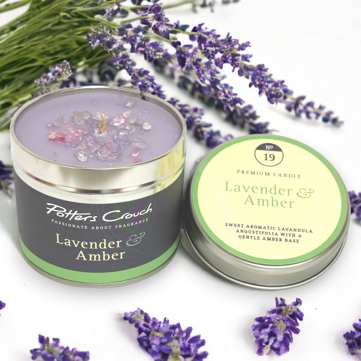 Aromatic & calming lavender with a dash of amber to soften things.