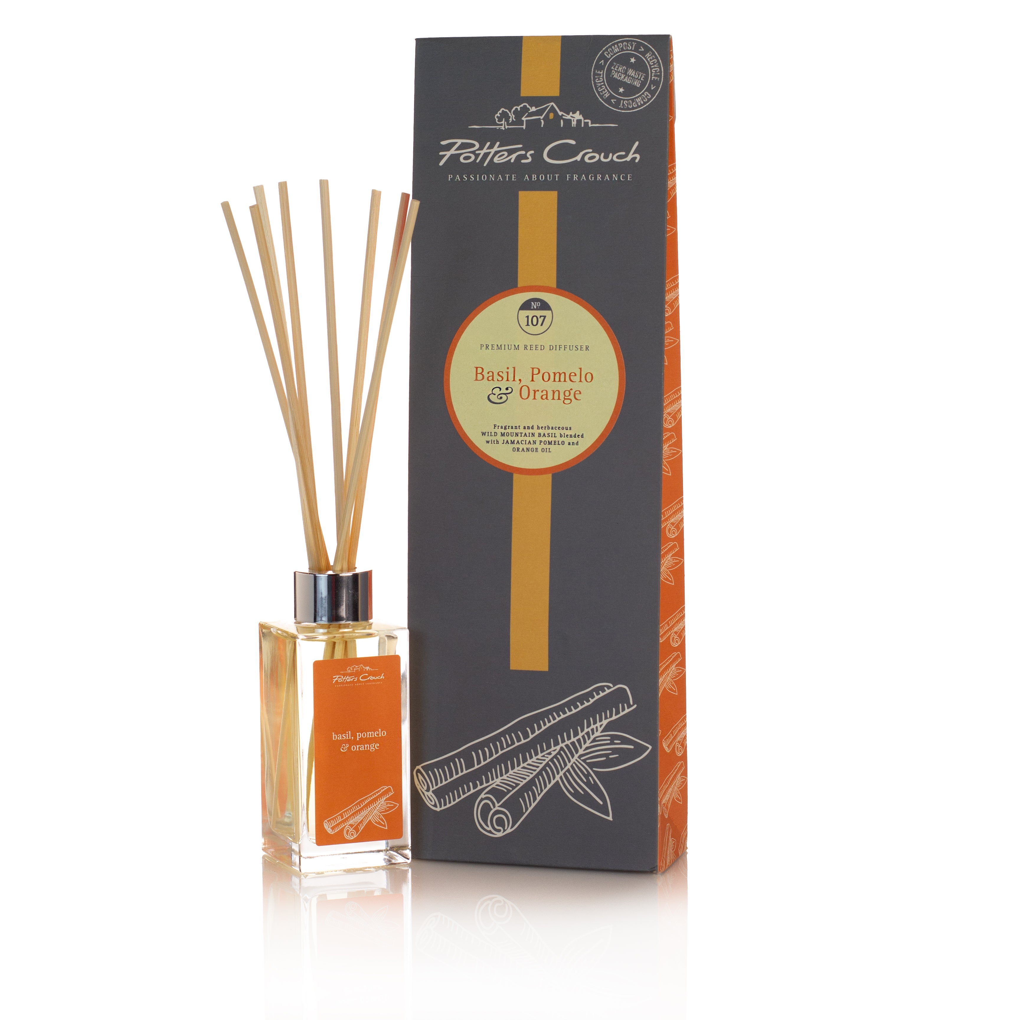 Basil, Pomelo & Orange Reed Diffuser – Potters Crouch Candles